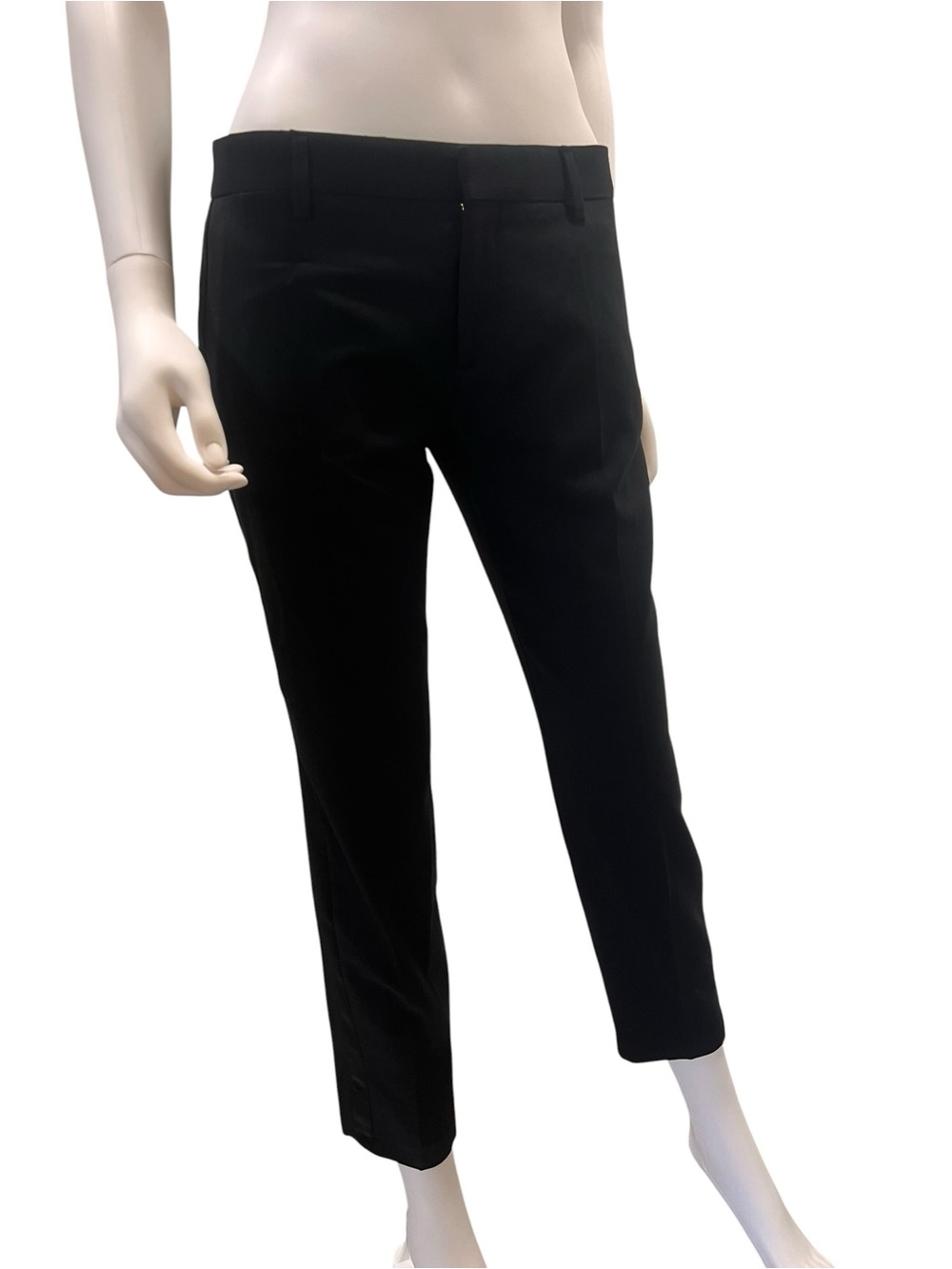 Saint Laurent- black straight leg cropped tuxedo trousers. Low rise. Size S.